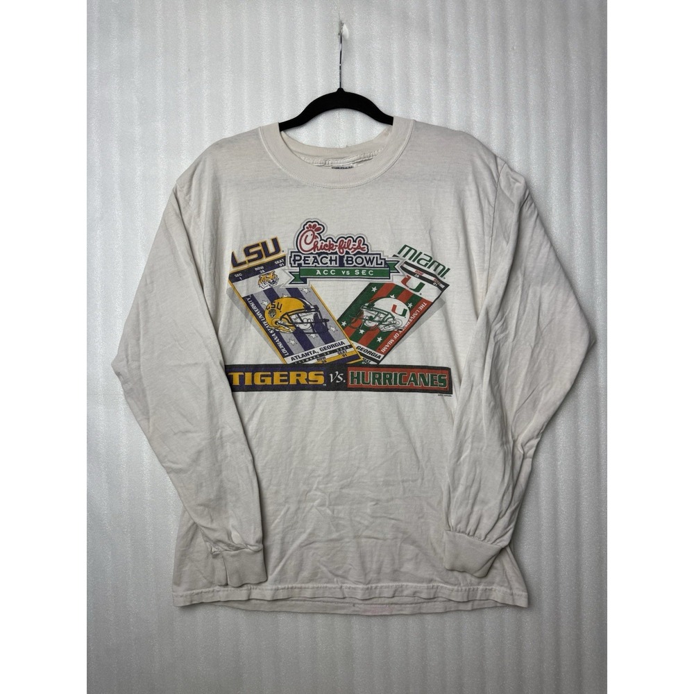 VTG 2005 Peach Bowl Football LSU Tigers Miami Hurricanes Men's Long Sleeve Sz. M